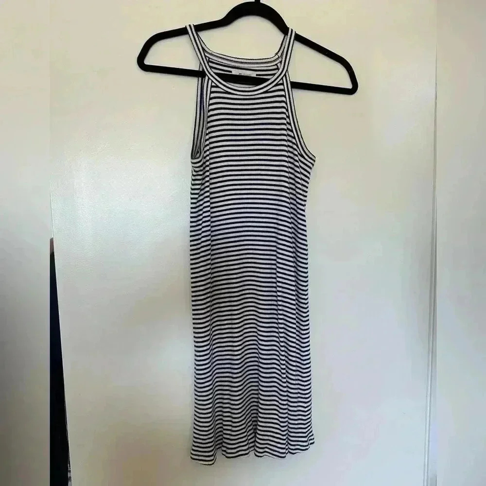 Madewell District Dress in Navy & White Stripe.